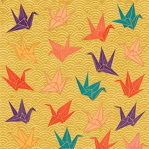 金色折り鶴青海波柄 / Origami Cranes Gold Seigaiha Pattern