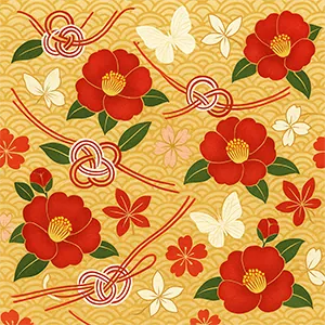 椿水引蝶柄 / Tsubaki Flower Mizuhiki Butterfly Pattern